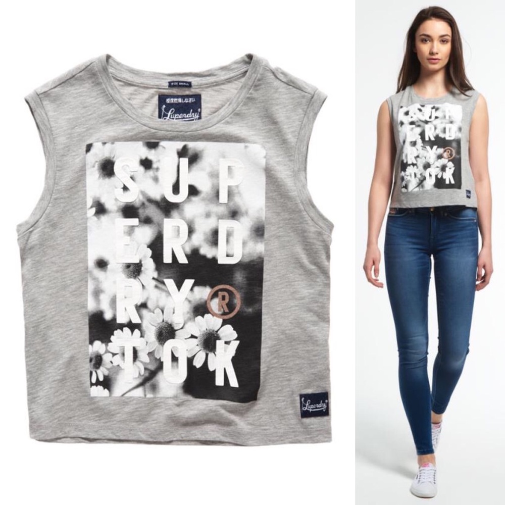 Superdry Gray Crop Top with Floral Print